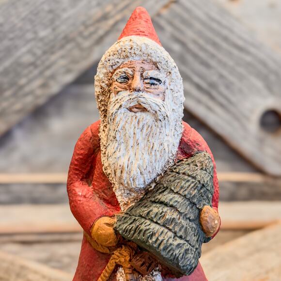 1988 Vintage Old World Santa Claus Figurine Holding Christmas Tree-6”H, Rustic - Picture 8 of 8